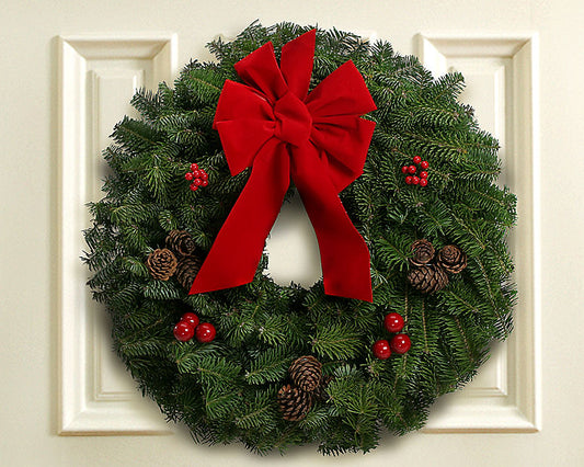 Small Christmas Wreath with Bow, Cones and Berries (18'')